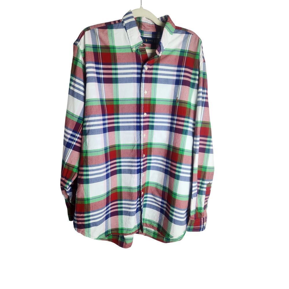 Ralph Lauren Mens Button Down Shirt sz XLT plaid preppy Academia flesh pony